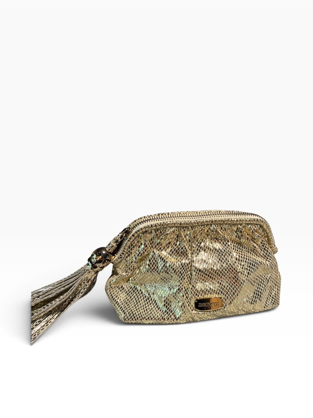 Jimmy Choo Metallic Gold Tassel Clutch Evening Bag